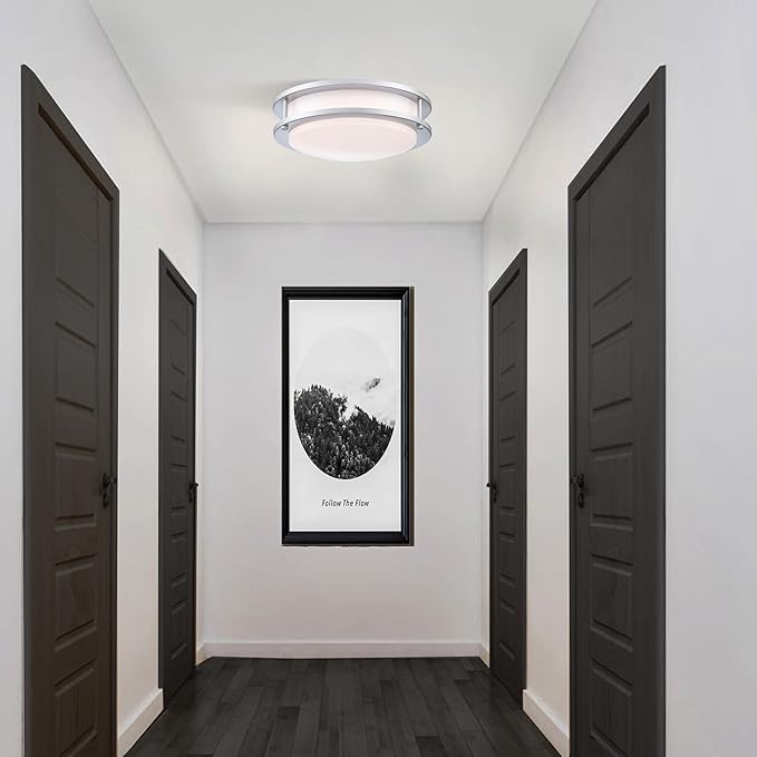 11 Inch LED Ceiling Light Fixture, 2700K/3000K/3500K/4000K/5000K Adjustable, Dimmable Flush Mount Modern Lighting for Bedroom Living & Laundry Room Kitchen Hallway Bathroom, Brushed Nickel, 2 Pack