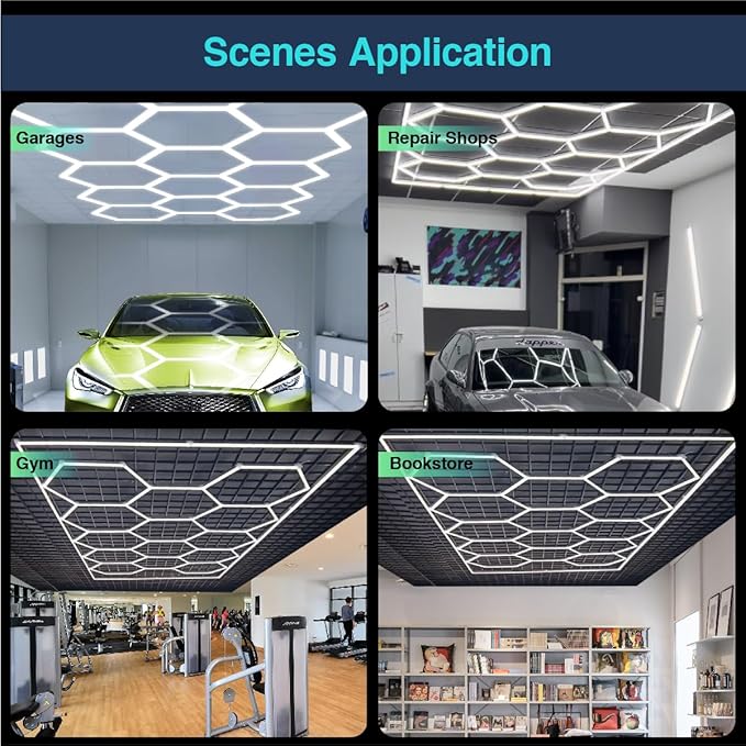 Hexagon Garage Lights: 3 Colors 3000K 4000k 6500K Honeycomb Hexagon LED Lights Super Bright Car Detailing Garage Light Ceiling LED Shop Light for Warehouse Workshop Gym Basement (14 hex 3 colors)