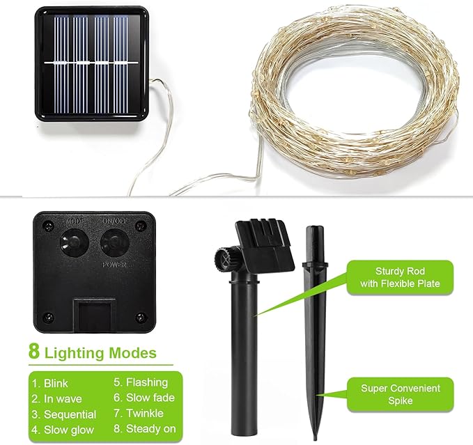 Solar String Lights Outdoor, 33 Feet 100 LEDs 8 Modes Solar Fairy Lights for Outside, Waterproof Outdoor Light for Patio Yard Christmas Tree Halloween Wedding Party Decorations, Blue