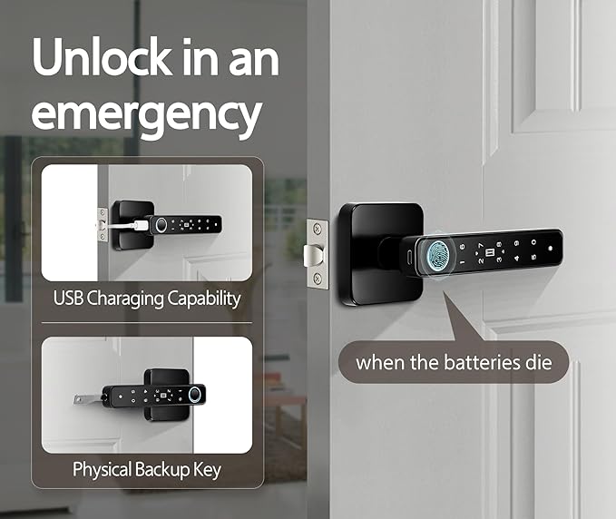 【WiFi-Free】 4-in-1 Smart Fingerprint Door Knob Lock(Fingerprint/Code/IC Card/Key), No App Required, Door Locks for Bedrooms & Offices, Biometric Thumbprint Door Knobs with Code & Keypad, Auto Lock