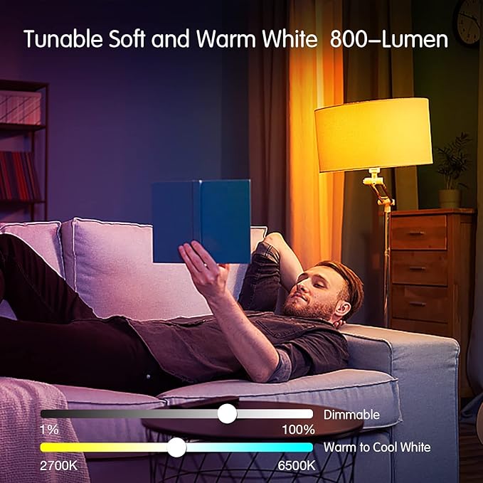 DAYBETTER Smart Light Bulbs, Alexa Light Bulb, WiFi Light Bulbs, RGBCW Color Changing Light Bulb A19 9W 800LM, Smart Bulbs That Work with Alexa & Google Assistant, Music Sync, No Hub Required, 12 Pack