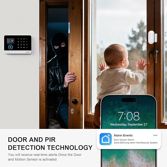 PGST WiFi Alarm System with 2MP HD Security Camera,Wireless Home Security Systems with Door/Window Sensors,Remote,Tuya APP Instant Alerts for Villa,Apartment,Pets,Kids Safety,No Monthly Fee
