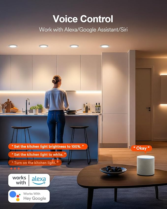 Lumary Smart Recessed Lighting 4 Inch, Color Changing LED Downlight 9W 780LM, Wi-Fi Bluetooth Soffit Lights with J-Box, Compatible with Alexa/Google Assistant/BT Remote, ETL Listed, 1 Pack