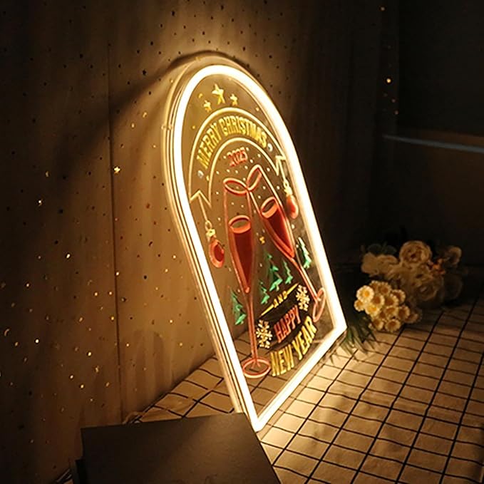 Happy New Year LED Neon Sign for Wall Decor USB Adjustable Brightness Living Room Bars Barbers Pub Wedding Party Salon Club Gatherings Gaming Room Man Cave Halloween Christmas Birthday Art Wall Decor