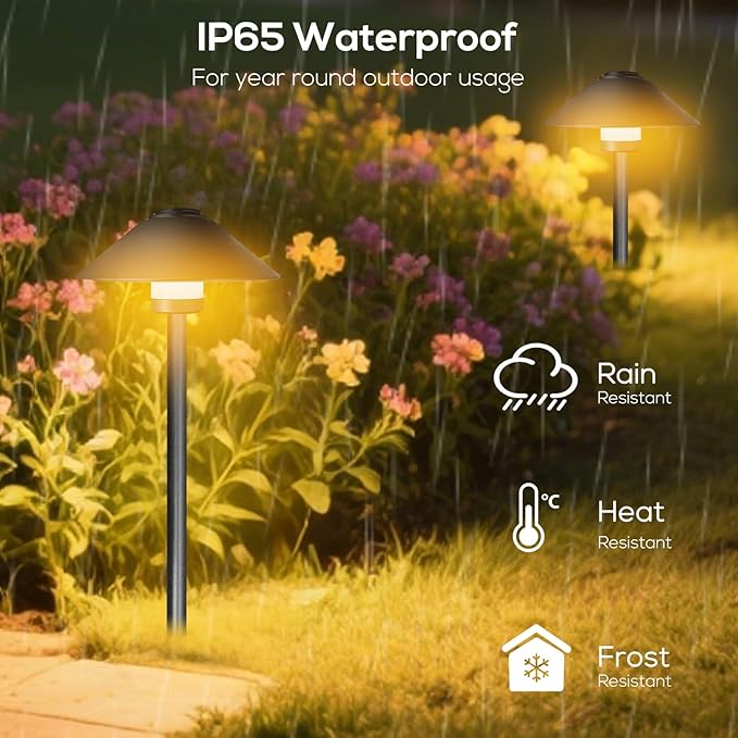 Banord 4 Pack Dusk to Dawn Outdoor Pathway Lights，Dimmable LED Landscape Path Lights, Timer & Memory Function, IP65 Waterproof Wired Low Voltage Landscape Lighting with Transformer