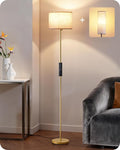 EDISHINE Modern Floor Lamp with 2 Shades, Adjustable Brightness & Color Temperature, Remote Control, Minimalist Standing Lamp, E26, A19 Bulb Included, Dimmable for Living Room, Bedroom, Gold