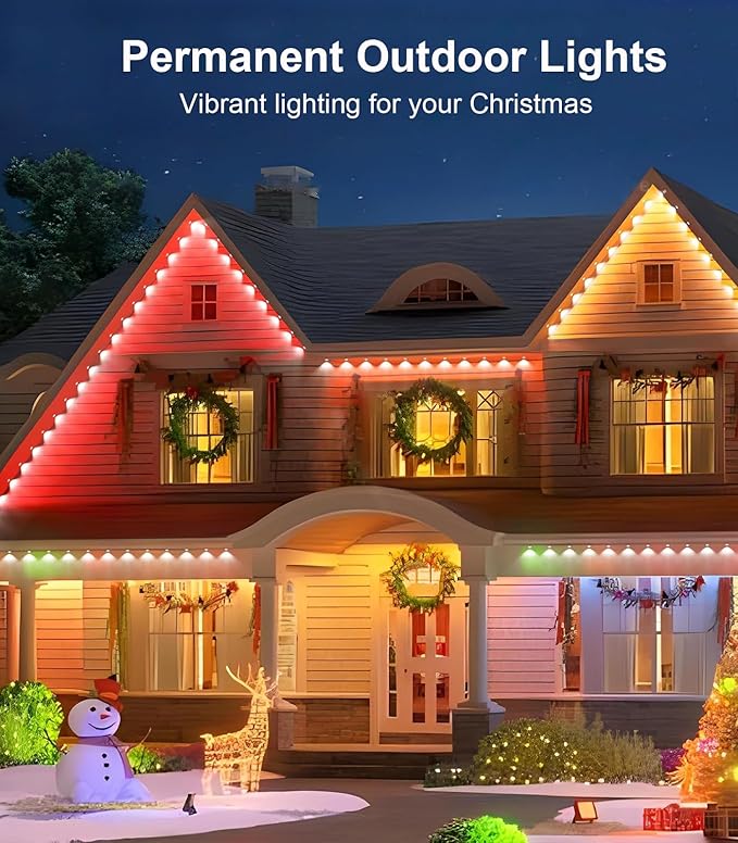 200FT Permanent Outdoor Lights for House, 2025 Smart RGB LED Outside Eaves Lights with APP Remote Control, IP67 Waterproof Outdoor Lighting Decor for Christmas Holiday, Halloween, Roof, Party, Daily