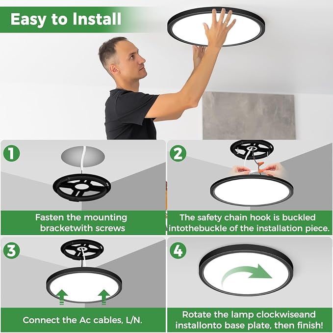 zemty 4Pack 13 inch Black LED Flush Mount Ceiling Lights, Dimmable 5 Color Temp (3000K-6500K), 24W 2400LM Bright Round Light Fixture for Kitchen Bathroom Bedroom Office
