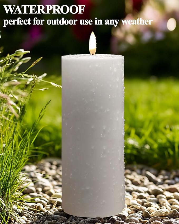 4"x8" Outdoor Waterproof Flameless Candles with Remote and Timers, LED Candles, Battery Operated Candles, Electric Fake Pillar Candles for Patio, Porch, and Lanterns Decor (White, Plastic)
