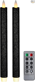 Flameless Taper Candles Flickering with Remote and Timer, 3D Moving Flame Taper Candle Battery Operated to 400 Hours, 9 Inch Window Candles, (Glitter Black)