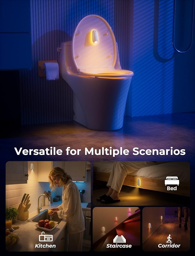 ONXE Toilet Night Light Motion Sensor, 8 Color Changing LED Wall Motion Sensor Light Indoor Bathroom Accessories Decor, Inside Toilet Lights Unique Gadgets for Men Kids Birthday Gifts 3 Pack
