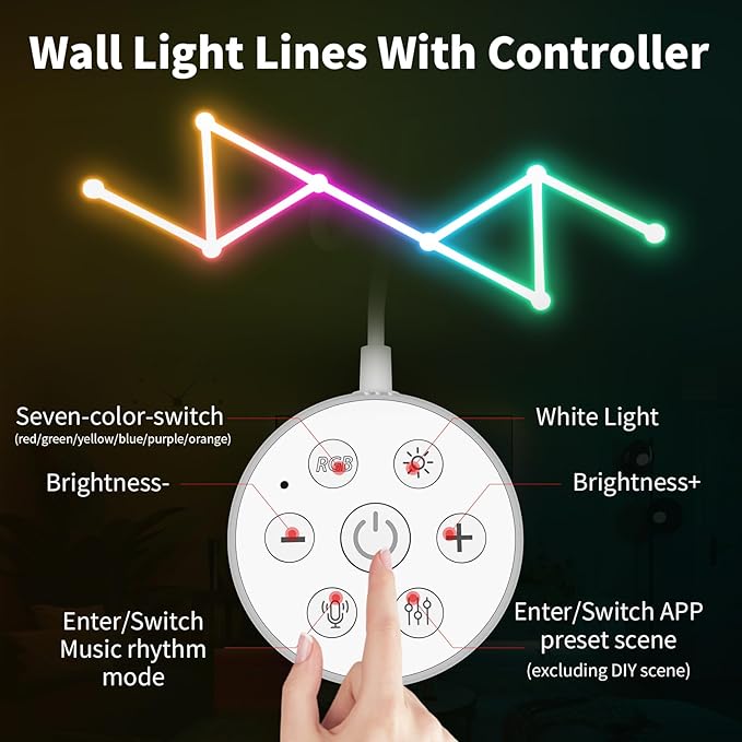 Smart WiFi LED Wall Lights, 16M+ Color Dimmable Gaming Light Works with Alexa and Google Assistant, Music Sync, DIY and Timer Feature, RGB Light Bars for Gaming Room, Bedroom (9 Pcs,White)