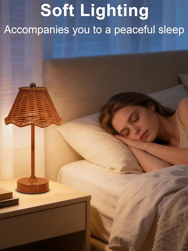 Cordless Table Lamp,Rechargeable LED Desk Lamp,Small Bedside Lamp with 3 Color Touch Control,Vintage Boho Lamp,Dimmable Night Light for Living Room Bedroom Office Dorm Decor