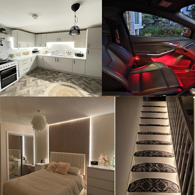 IP65 COB LED Strip Light, 480LEDs/m High Density Red, 16.4FT DC12V Flexible Cuttable CRI90+ Uniform No-Spot Lighting for Kitchen,Bathroom&Under Cabinet, Home DIY Lighting Projects(No Power Supply)
