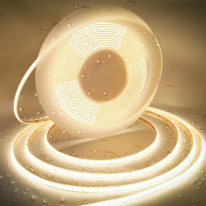 16.4ft COB LED Strip Lights Waterproof IP68, 4000K Natural White Outdoor 24V Dimmable Silicone LED Tape Lighting High Density, 4000LM+, 3200LEDs Clips and Screws(Power Supply Not Included)