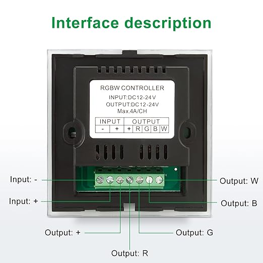 RGBZONE RGBW LED Light Strip Controller, 4 Channels LED Dimmer Controller, Wall- Mounted Touch Panel Dimming Controller for DC12V-24V 16A RGB or RGB+White LED Light Strip(RGBW)