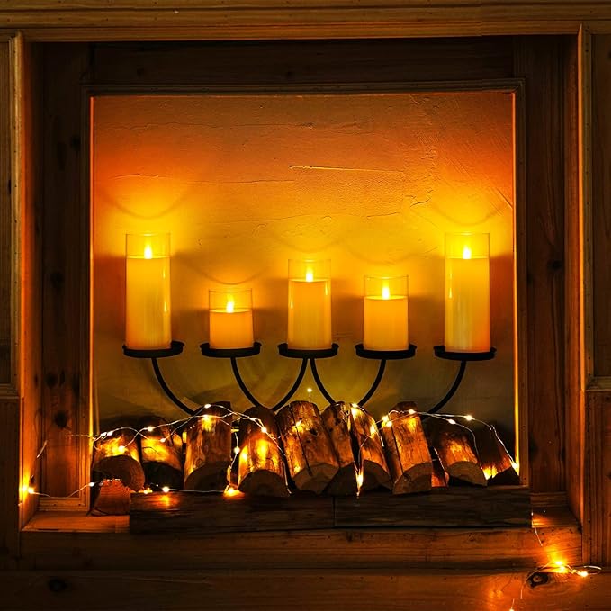 Homemory Pure White Flickering Flameless Candles, Battery Operated Acrylic LED Pillar Candles with Remote Control and Timer, Set of 5