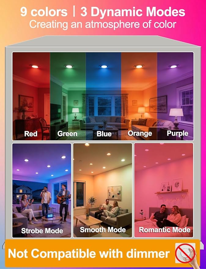 ILC BR30 LED Flood Light Bulbs, Color Changing Light Bulbs, 5 Color Temperature Tunable Indoor, with Remote Control (12 Pack)