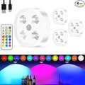 Puck Lights with Remote, 13 Colors Rechargeable Night Light, 1500mAh Under Cabinet Motion Sensor Lighting with Multicolor and Timing Function, RGB Puck Lights for Cabinets Kitchen, Stairs (4P）