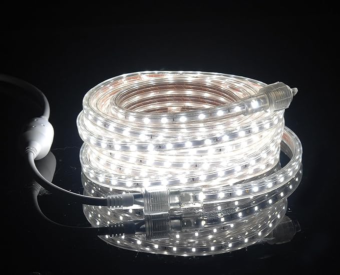 CBconcept UL Listed, 50 Feet, 5500 Lumen, 6000K Pure White, Dimmable, 110-120V AC Flexible Flat LED Strip Rope Light, 930 Units 3528 SMD LEDs, Indoor Outdoor Use, Accessories Included, Ready to use