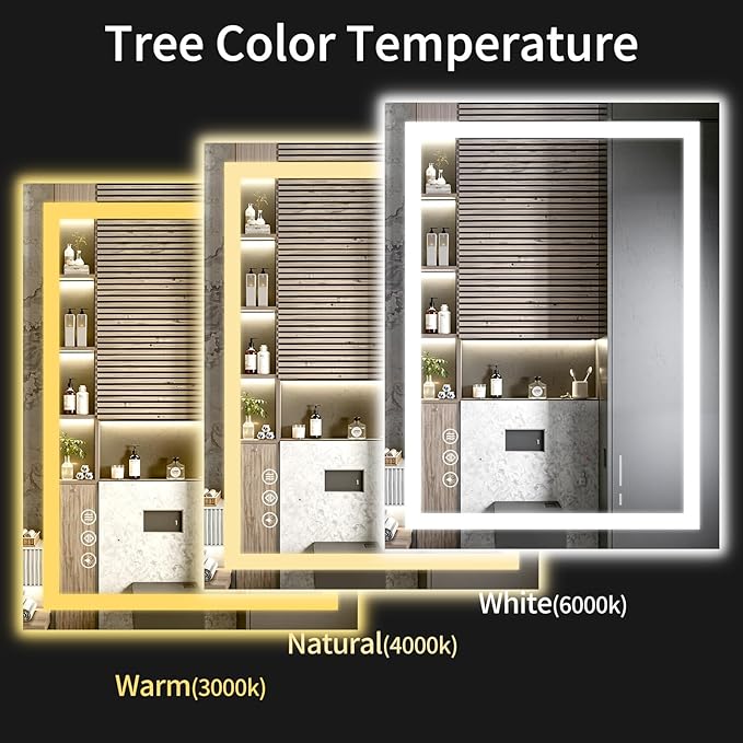 LED Bathroom Mirrors 24"x40" Bathroom Mirror with Lights for Wall, Backlit + Front Lit, 3 Colors, Anti-Fog, Dimmable Brightness for Vanity,Bathroom, Entryway, Living Room