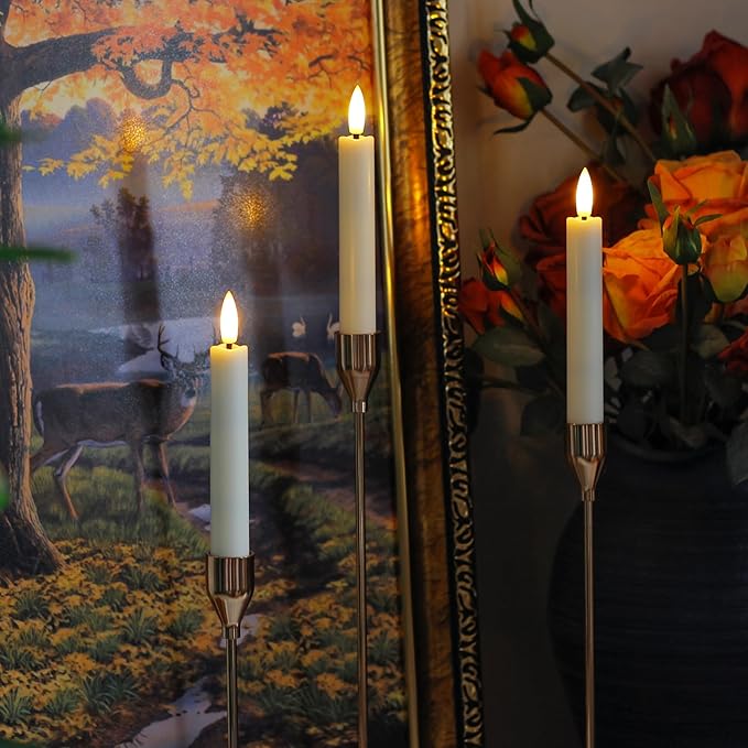 Battery Operated Flameless Taper Candles with Two Remote Timer, 6.4" LED 3D-Wick Window Candles, Flickering Long-Lasting Warm Light Electric Pack of 8 Flameless Candlesticks (0.78" Dia, Ivory)