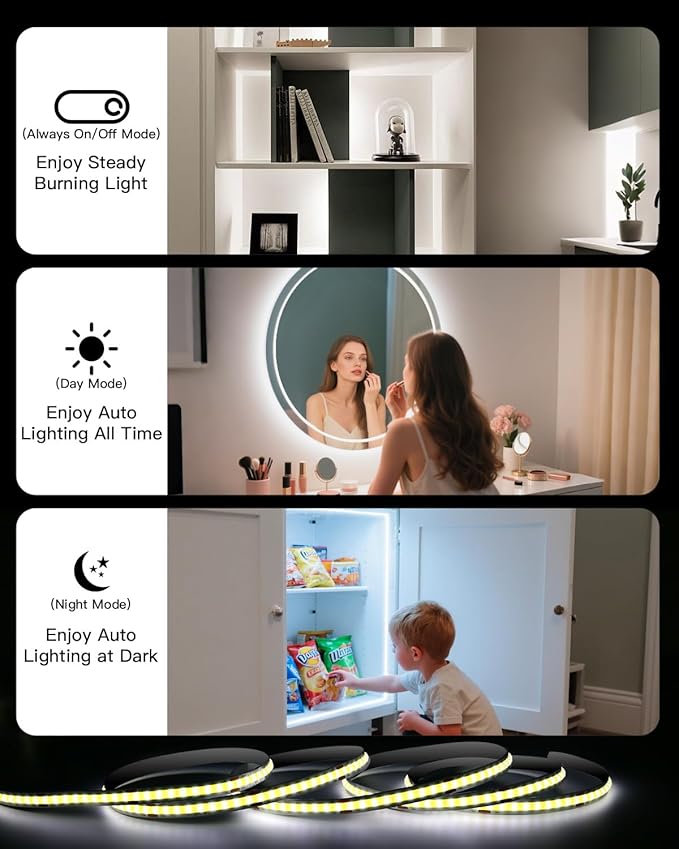 Under Cabinet Lighting Wireless, 2 Pack 5000mAh 13FT COB Motion Sensor Led Light Strips Indoor, Rechargeable Battery Powered Motion Activated Stair Shelf Closet Cabinet Counter Led Strip Tape Lights