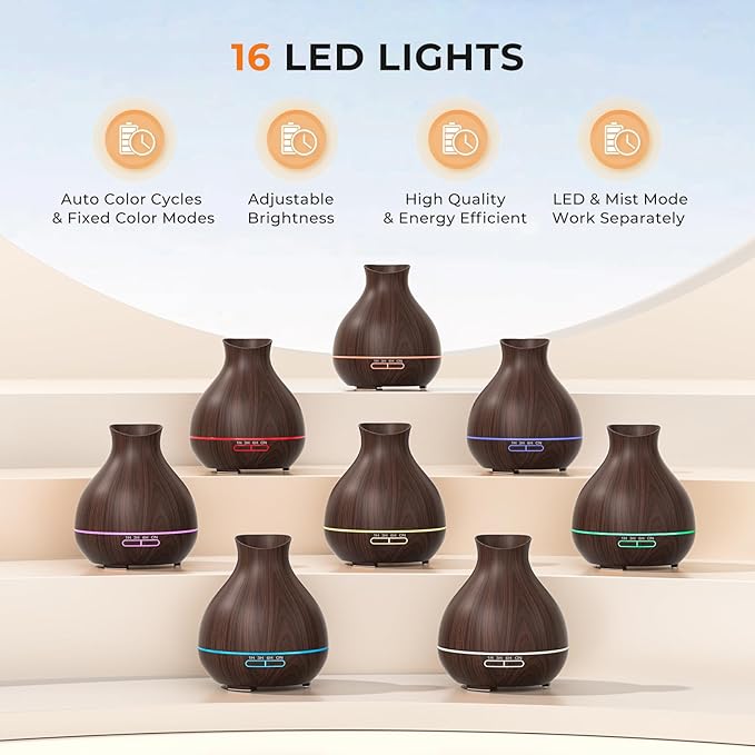 BZseed Aromatherapy Essential Oil Diffuser, 550ml Ultrasonic Fragrant Oil Large Room Humidifier, Diffusers for Home with Timer and Waterless Auto-Off, 7 Color LED Lights,Cool Mist Humidifiers
