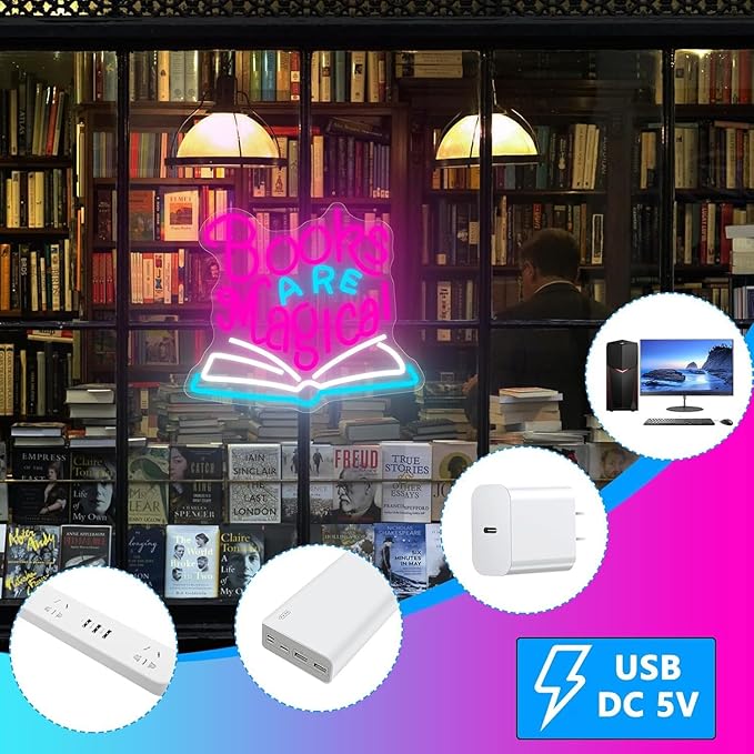 Books are Magical Led Neon Sign Books Neon Light Signs for Wall Decor for Bedroom Living Room Neon Light Up Signs for Bookstore bookshop libraire Pub Bar Accessories Decorations Aesthetic Birthday