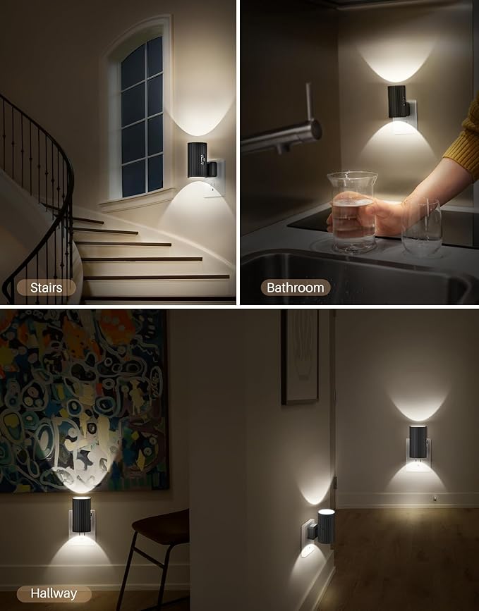 Night Lights Plug into Wall, LED Plug in Night Light with Light Sensor, 0-100LM Adjustable Brightness Wall Light, 5000K Daylight White, 2Pcs Dimmable Automatic Night Light for Hallway Bedroom Stairway