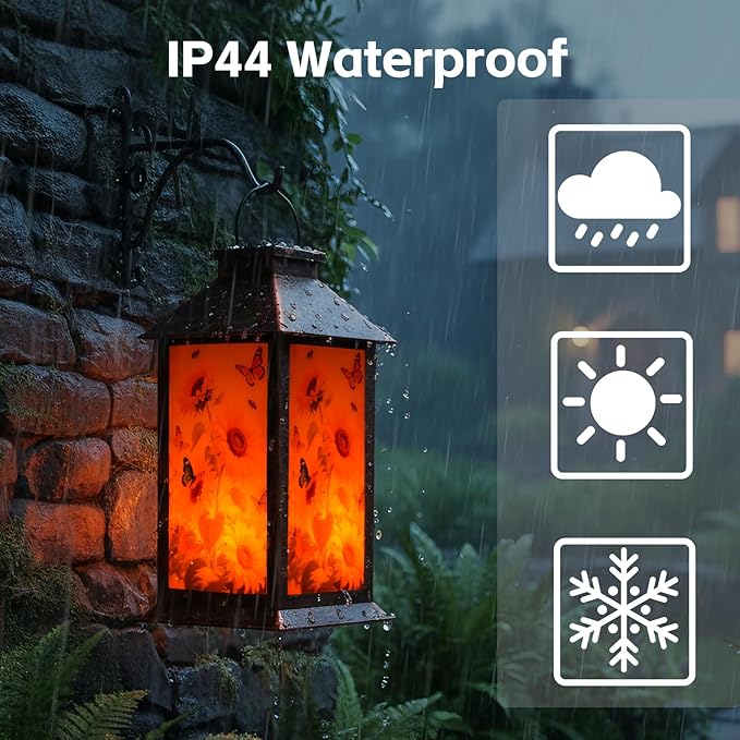 Homemory Hanging Solar Lanterns Outdoor Waterproof, Solar Sunflower Lights with LED Flickering Flameless Candles, Gifts for Women Mom, Outside Lantern Decoration Garden Yard Patio Lawn Porches Park