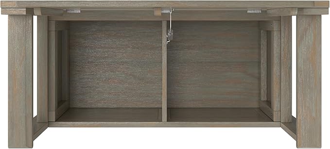 SIMPLIHOME Amherst Entryway Storage Bench - 36 inch Wide Solid Wood Hallway Bench in Distressed Grey, Transitional Bench for Entry or Mudroom with Lift-Up Lid, Storage Compartments and X-Back Detail