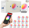 6 Inch LED Smart Slim Recessed Pot Light, WiFi APP& Voice Control, 120V, 13W, 1000LM, RGB + 2700K-6000K, ETL& FCC & IC Rated, Wet Location, Compatible With Alexa/Google Home, White - 12 Packs