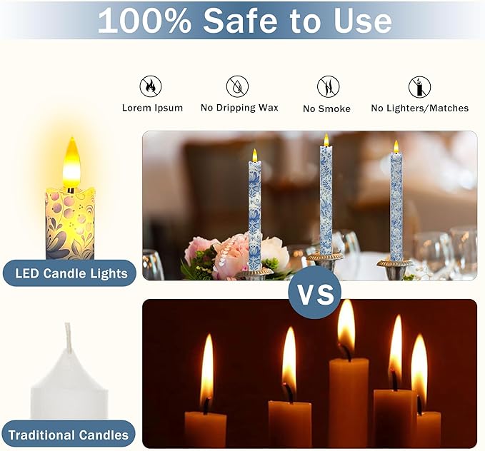 Flameless LED Taper Candles - 10 inch Realistic Flickering Wax Dripping Candles with Remote & Timer, Set of 4 for Fireplace Dining Table Wedding Halloween Christmas Decor