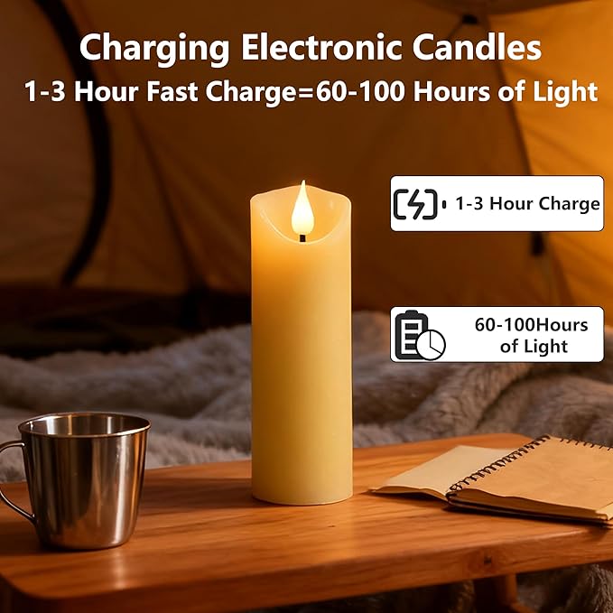 Rechargeable Flameless Candles, Flickering Battery Operated LED Candles, Ivory Real Wax Candle with Remote and Timer, 3D Wick Pillar Candle for Home Fireplace, Party Decoration 2" x 6"