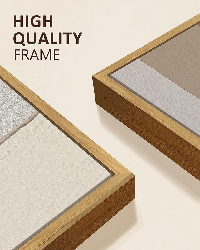 KUVIOKE Beige Abstract Wall Art Framed Boho Gray Illustrations Modern Minimalist Painting Artwork for Living Room Bedroom 8x16in3pcs Natural Framed