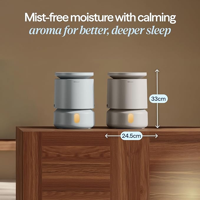 BLUEAIR Room Humidifier - DreamWell - 48Hr Top-Fill Mist-Free InvisibleMist Technology Aroma Stone for Essential Oils and Soothing Mood Lighting - Quiet Operation for Bedroom and Home Use, Grey