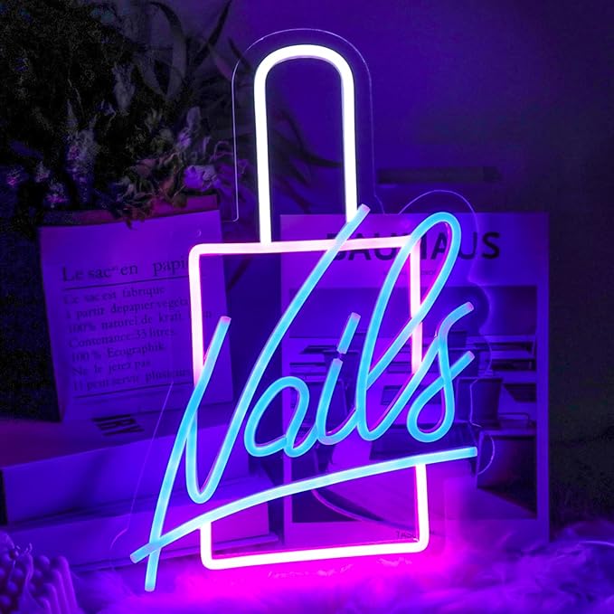 Nails Neon Sign LED Neon Light Signs Nail Polish Light Up Signs for Wall Decor Colorful Acrylic LED Wall Sign Pink Neon Lights for Bedroom Beauty Room Girly Room Nails Salon Decor