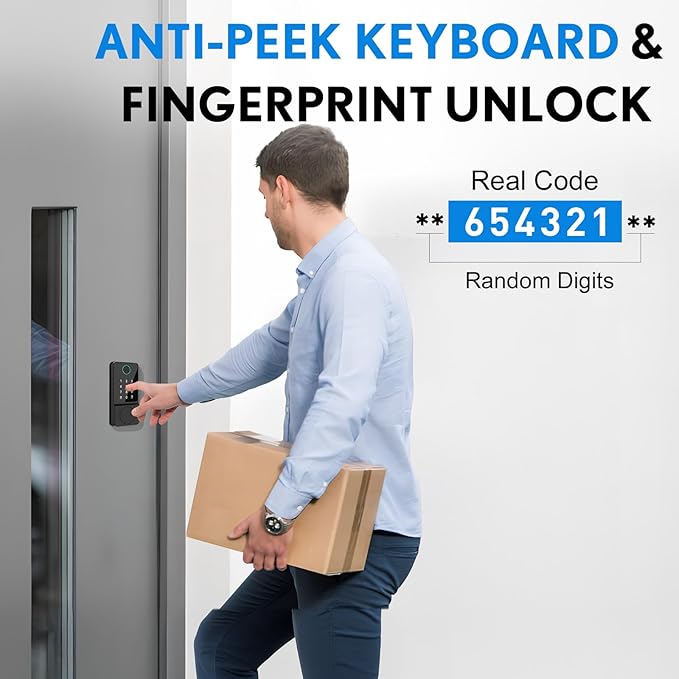 Smart Door Lock Keyless Entry with Fingerprint Touchscreen Keypad APP IC Card Key Type-C Charging Unlocking 6 In 1 Electric Biometric Digital Deadbolt for Front Doors Home Apartment Auto-Locking