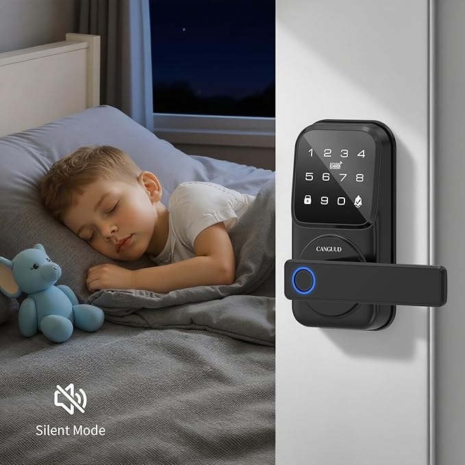 Smart Door Lock with Handle - Keyless Entry Door Lock for Front Door, Touchscreen Keypad Door Knob Lever Lock, Fingerprint Door Handle Lock, Auto Lock, App Control, Easy Installation