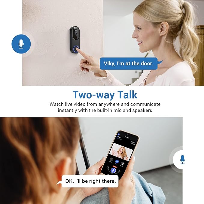 1080P Wireless Video Doorbell Camera, 2.4G WiFi Only, AI Human Detection, Indoor/Outdoor Surveillance Cam, 2-Way Talk, Night Vision, Cloud Storage (Sold Separately)
