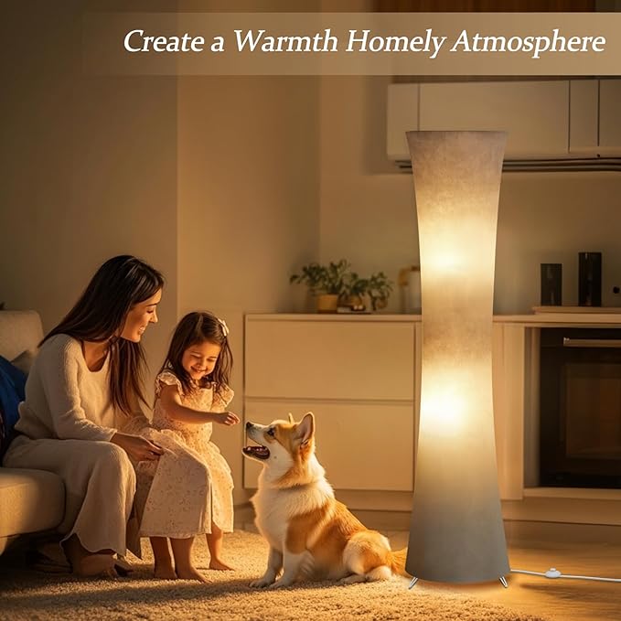 GyroVu 46" Modern Floor Lamps for Living Room, LED Column Standing Floor Lamp with Color Temperature Adjustable & Gray Fabric Lampshade for Corner, Bedroom, Office & Kid's Room - Bulbs Included