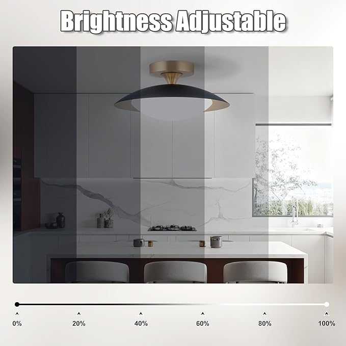 FTL Modern LED Flush Mount Ceiling Light with Remote Dimmable 5CCT 2700K-6500K Mid Century Black Semi Flush Mount Ceiling Lights 11.8in Close to Ceiling Light Fixture for Kitchen Hallway Laundry Room