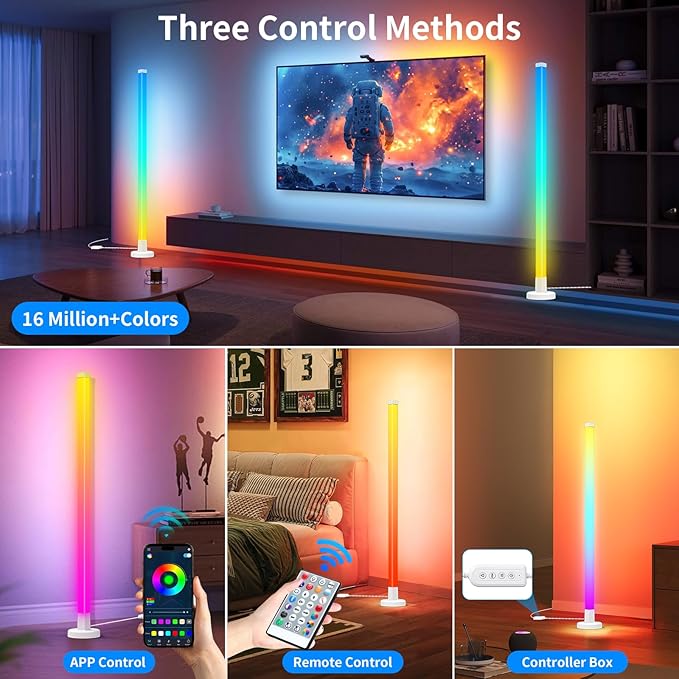 Corner Floor Lamp 2 Pack, Smart RGB Corner Lamp with App and Remote Control, Music Sync Standing Lamp with 16 Million DIY Colors, Modern Ambient Light for Bedroom, Living Room, Gaming Rooms