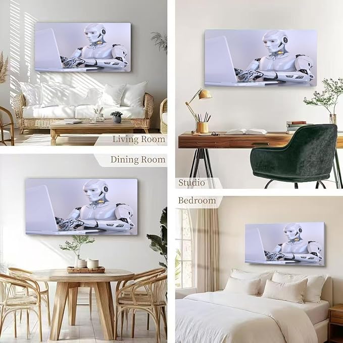 Wibinuki Wall Art Wall Decor Wall Paintings Robot working laptop for Living Room Bedroom Bathroom Home Decor Can Be Hung Directly 20"x 40"