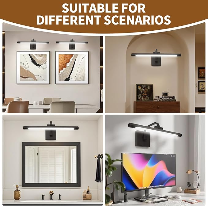 330° Rotatable LED Bathroom Vanity Light, 15.7 Inch Mirror Lighting Fixture Over Mirror，12W, 6000K, IP44 Waterproof, Black Bar Light Fixture for Bathroom.LED Bathroom Lighting