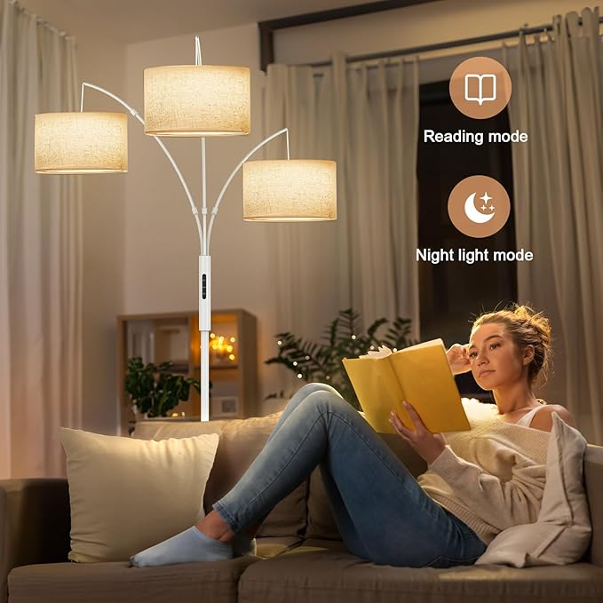 36W Dimmable Floor Lamp - 3 Lights Arc Floor Lamps Standing Lamp with Remote & Touch Control, Tall Lamp for Living Room Corner, Bedroom, Office