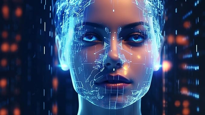 Futuristic AI Wall Art Modern Decor Blue Holographic Technology Canvas Print, 5 x 7 or 8 x 10 Inch Unframed Poster for Home, Office, Living Room, Bedroom Decor Made in U.S.A (5" x 7")