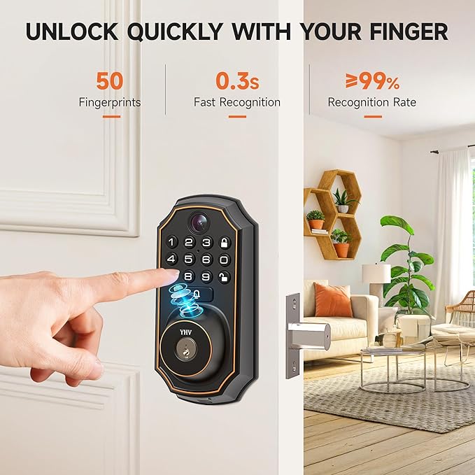 Smart Door Lock with Camera Fingerprint Keyless Entry Door Lock Electronic Deadbolt with Keypad Code, App Remote Control, Auto Unlock for Front Door