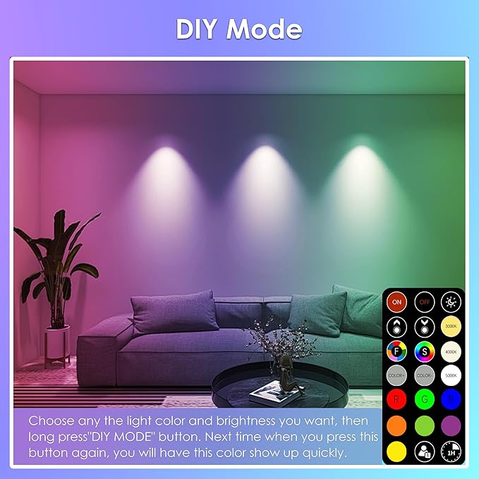 FTL BR30 LED Color Changing Light Bulbs with Remote Control, 10W Dimmable Led Flood Light 65W Equivalent, 2700K-6000K, 30 Colors RGB Colored Light Bulbs, Timer, for Recessed Can Lighting, 6-Pack